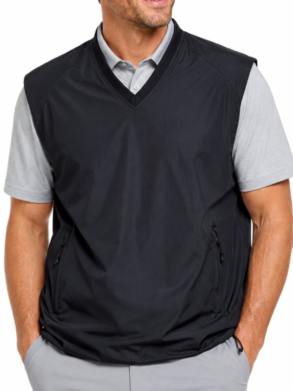 WALTER HAGEN Premium Golf Vest Black Sz Large Ripstop Water Repellent Pullover